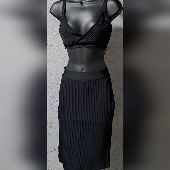 #097 Swank A Posh Cropped Bandage Ribbed Skirt Set - Picture 8 of 11